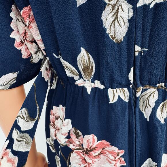 June & Hudson Jumpsuit Medium Navy Pink Cropped Wide Leg Dolman Sleeve - Picture 7 of 11